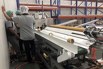 Thailand big client testing our paper core cutting machine.